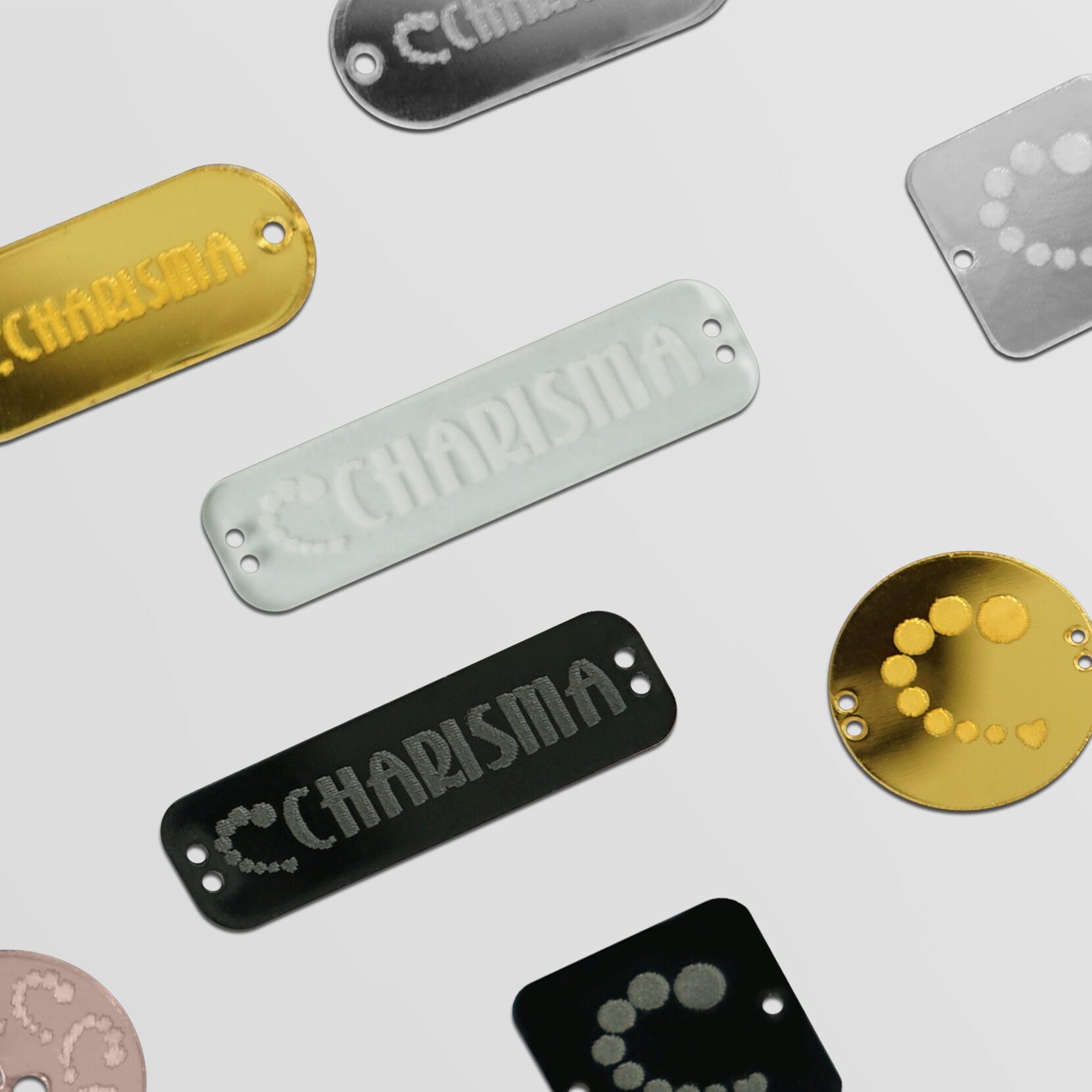 Label Akrilik Charisma terbuat dari akrilik grafir