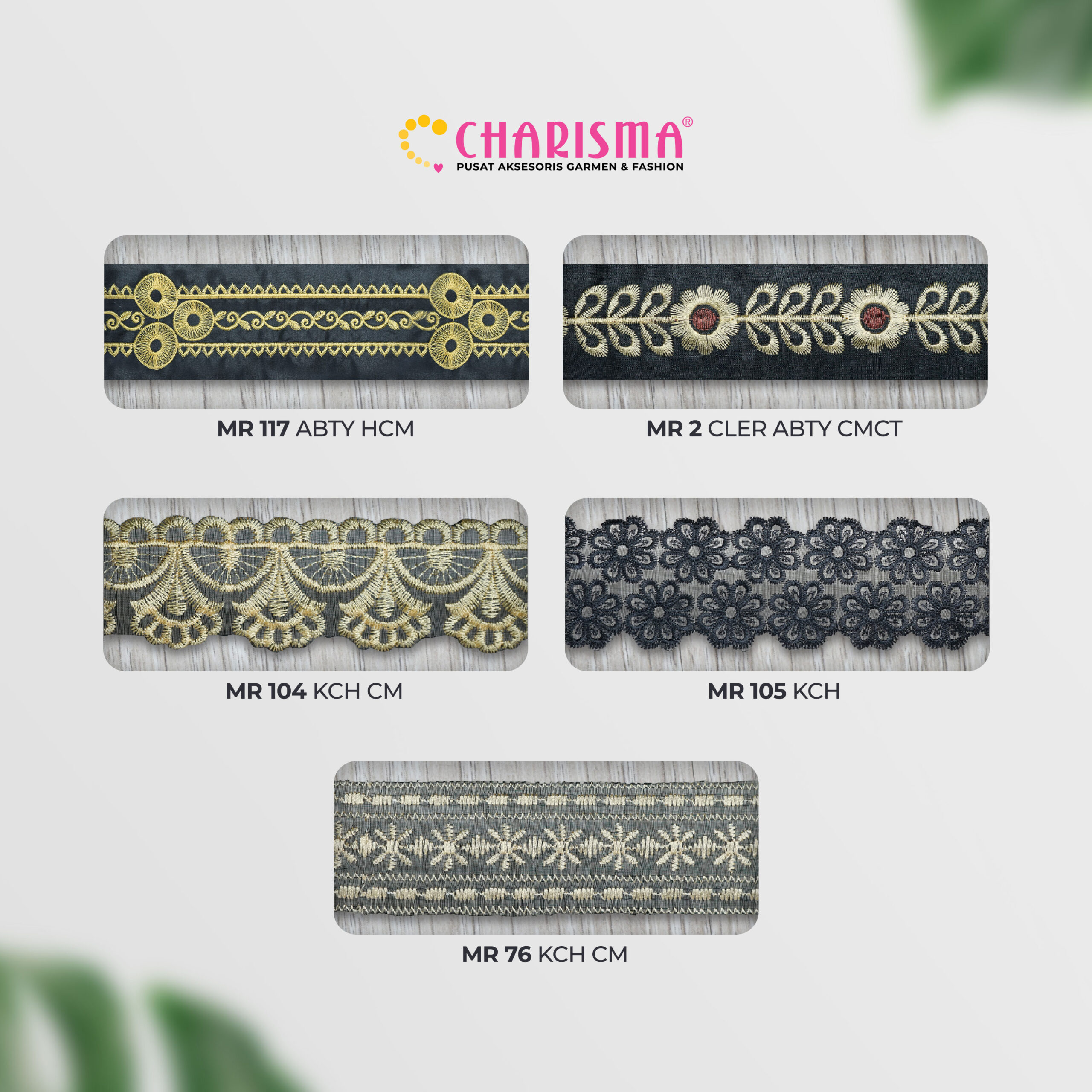 Charisma Renda Bordir untuk abaya, gamis, daster, blouse, dan tunik.