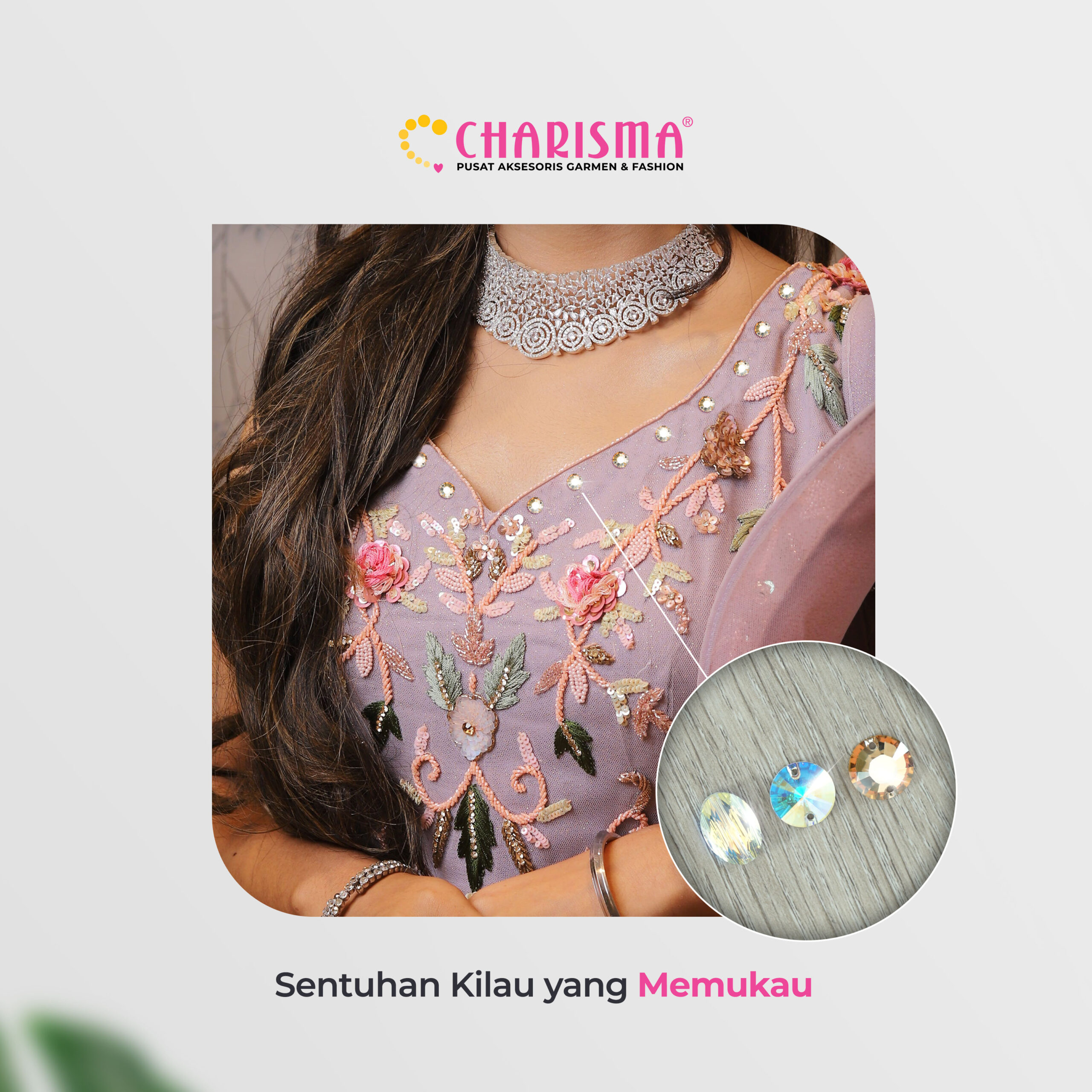 Ornamen fashion yang terbuat dari batu kristal