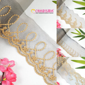 Charisma Renda Tulle/Renda Bordir-9cm/Hitam