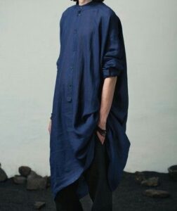 baju koko model kurta berwarna navy