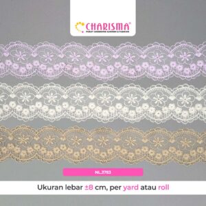 Renda Bordir Tulle NL 3783 - Kain Bordir Untuk Pakaian / Lebar 8cm 