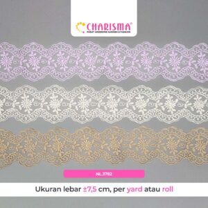 Renda Bordir Tulle NL 3782 - Kain Bordir Untuk Pakaian / Lebar 7,5 cm