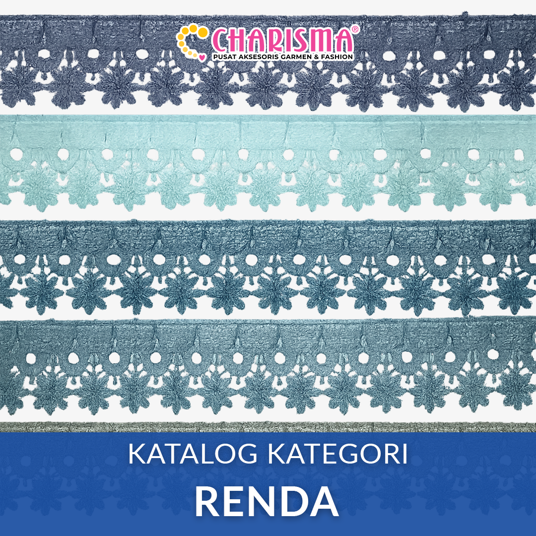 Katalog kategori renda Charisma berisi koleksi renda tulle, guipure, katun, bordir, dan aksesoris garmen untuk kebutuhan fashion.